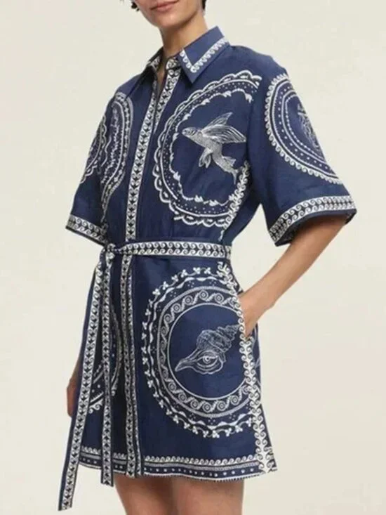 Alemais Oceane belted printed linen mini shirt dress - Picture 1 of 12